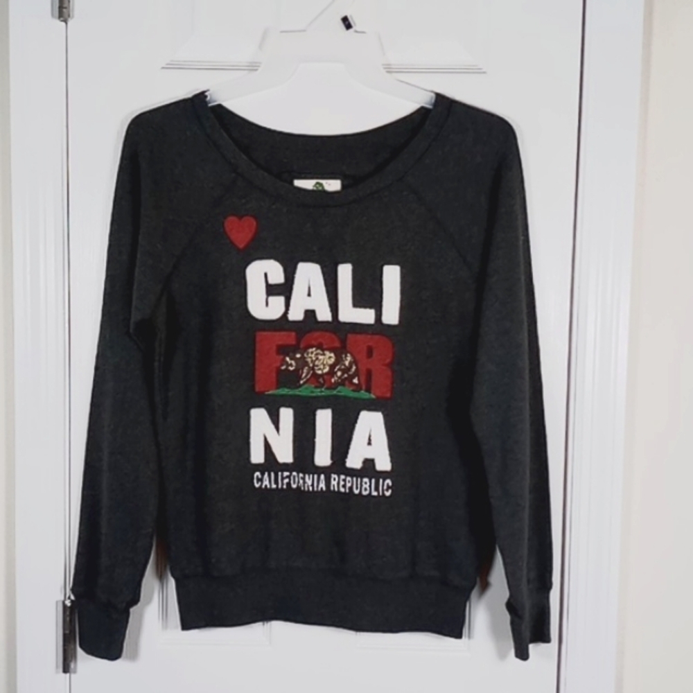 Green Sleeved Sweatshirt Sewn On "California" Spellout Gray/White Size Small